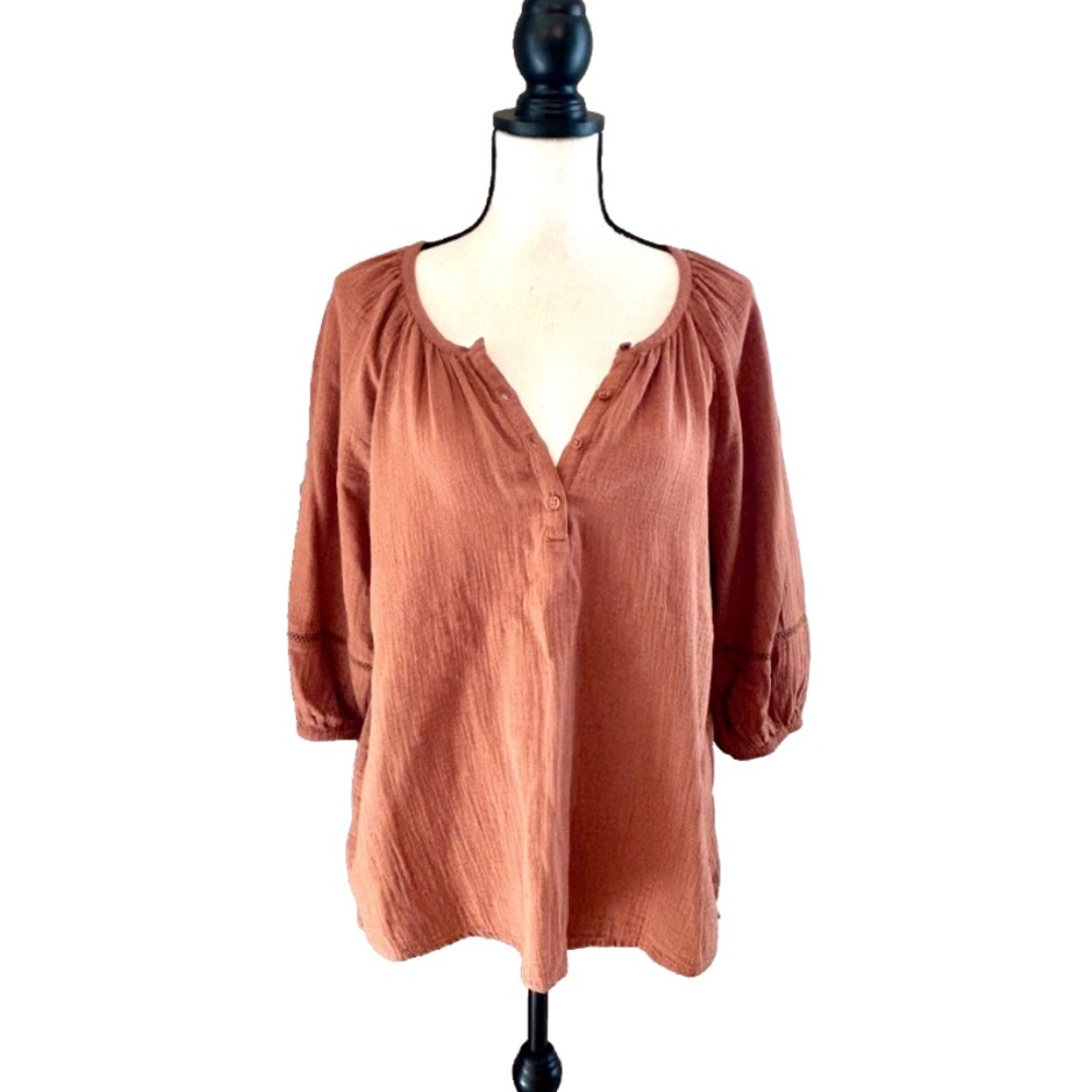 CALSON | Terra Cotta Orange Long Boho Top
